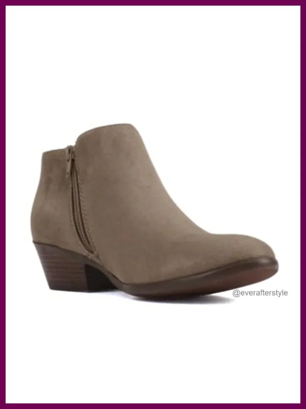 Faux Suede Stacked Heel Western Ankle Bootie, Chunky Heel, Zip Closure